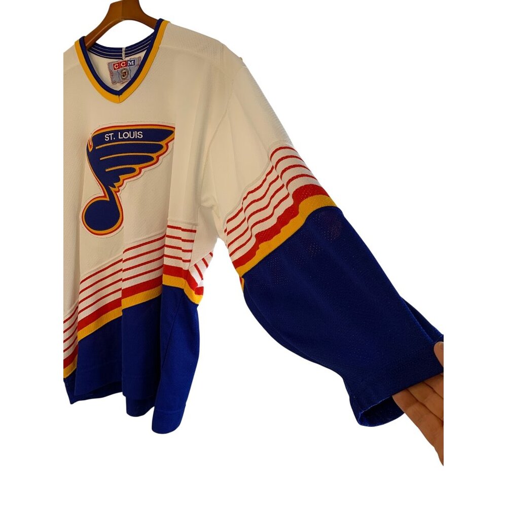 Vintage 90s CCM St. Louis Blues NHL Jersey XXL Air-Knit White Trumpet Canada - Picture 9 of 15